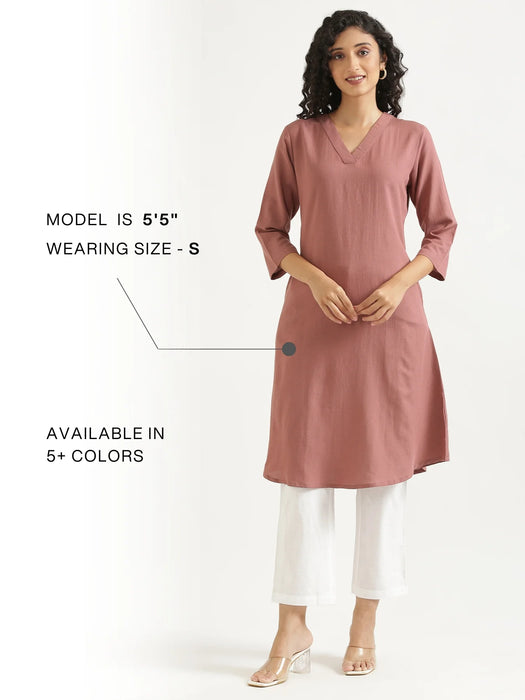 Women Rose Taupe Flowy Linen A-Line Long Kurta