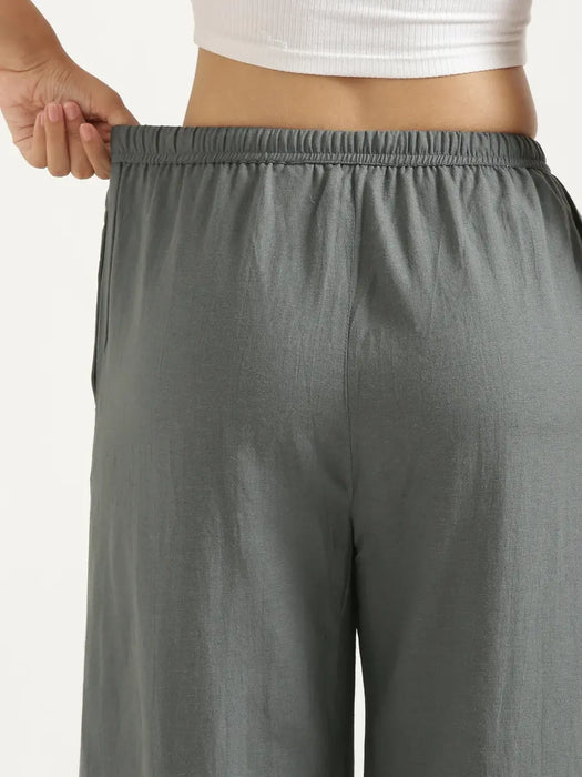 Women German Grey Flowy Linen Wide Leg Pants