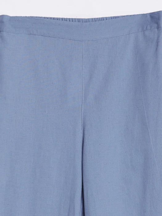 Women English Blue Airy Linen Wide Leg Pant