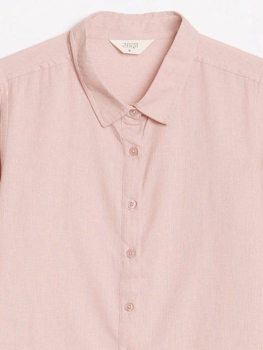 Women Salmon Pink Airy-Linen Shirt