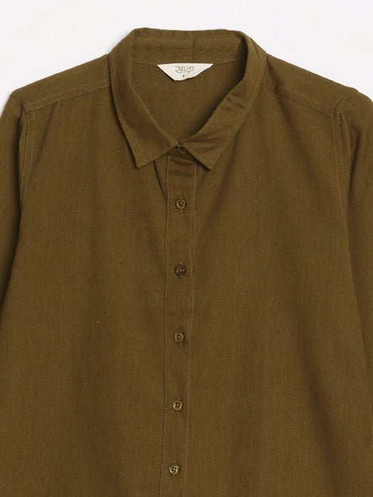 Women Olive Green Airy-Linen Shirt