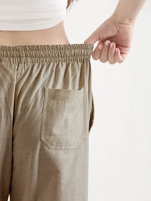 Women Khakhi Airy Linen Straight Pants