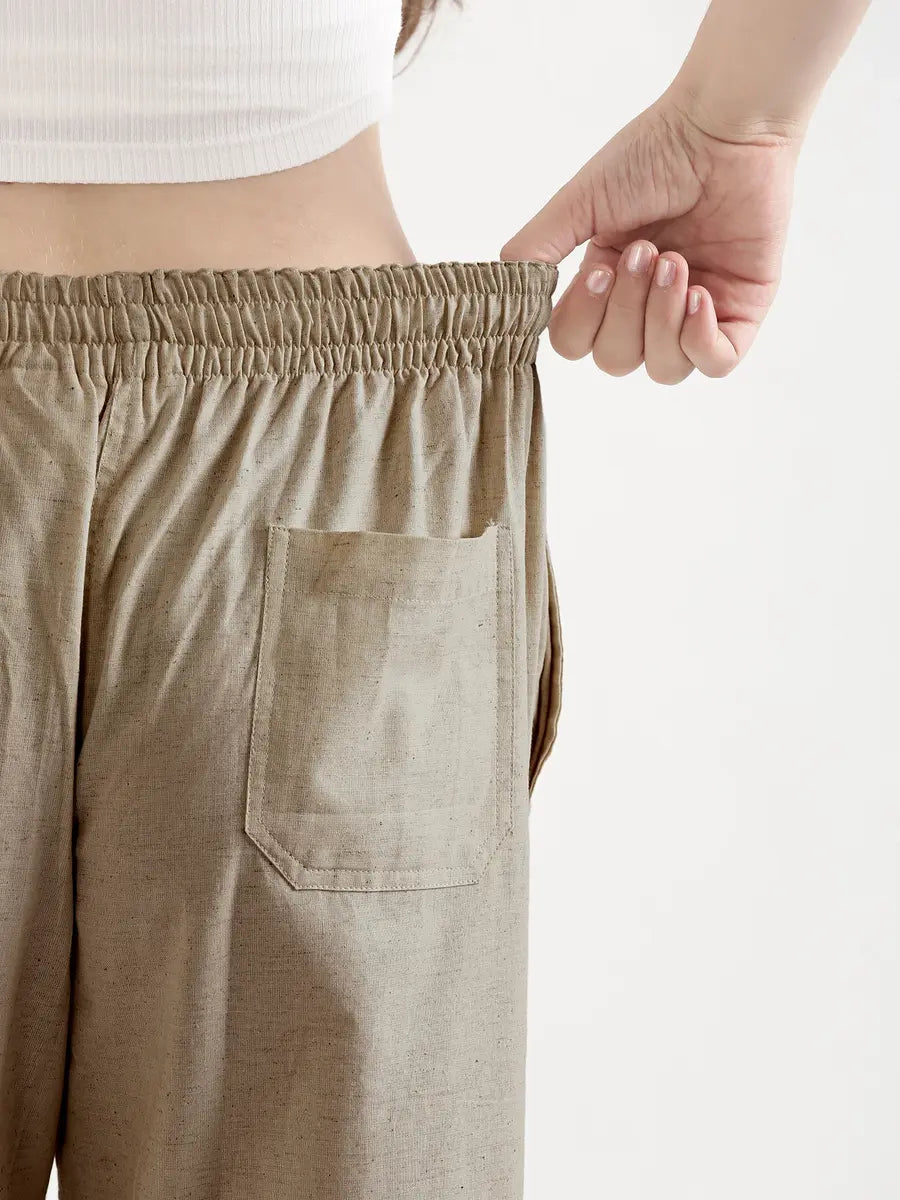 Women Khakhi Airy Linen Straight Pants