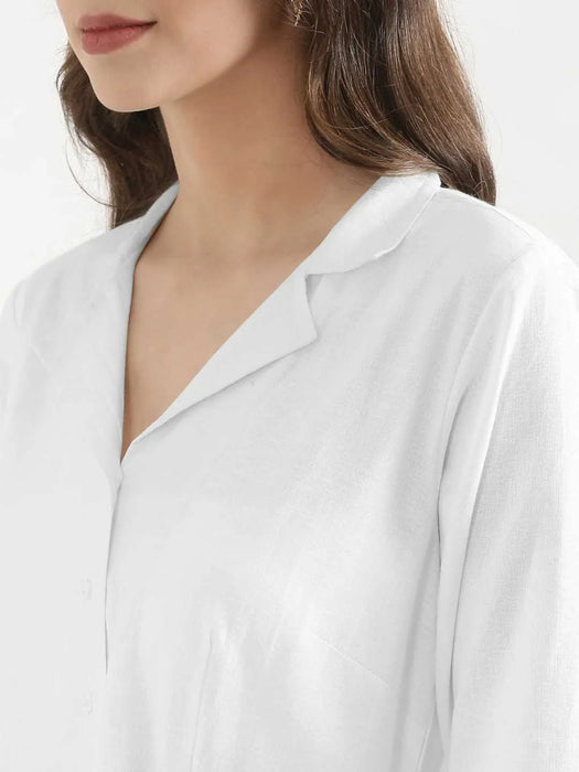 Women White Airy Linen Flared Dress