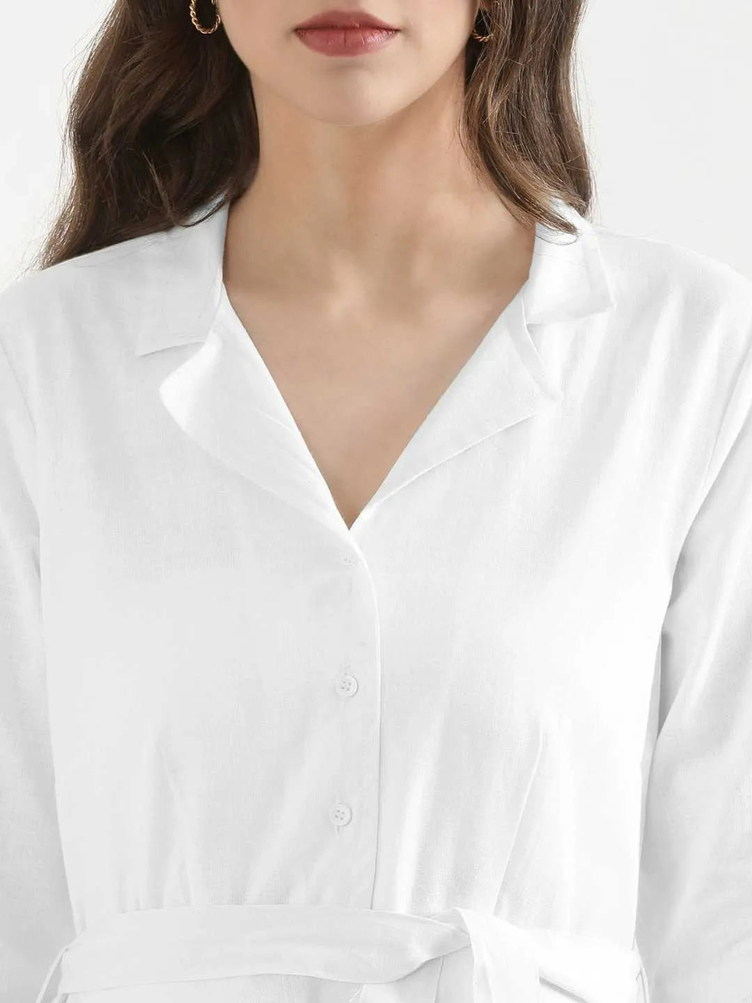 Women White Airy Linen Flared Dress