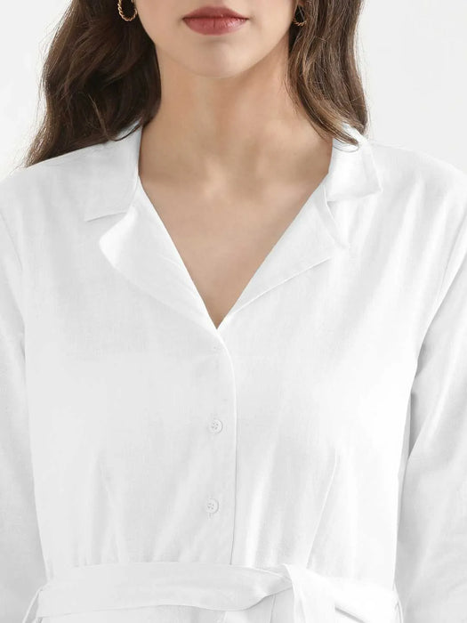 Women White Airy Linen Flared Dress