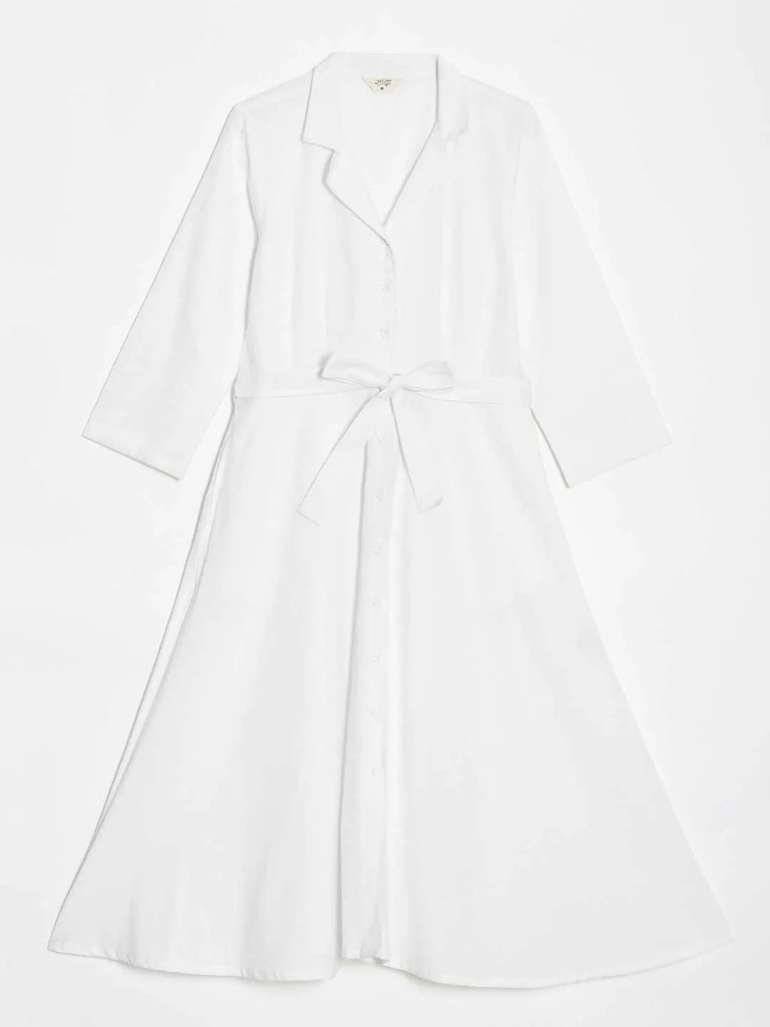 Women White Airy Linen Flared Dress