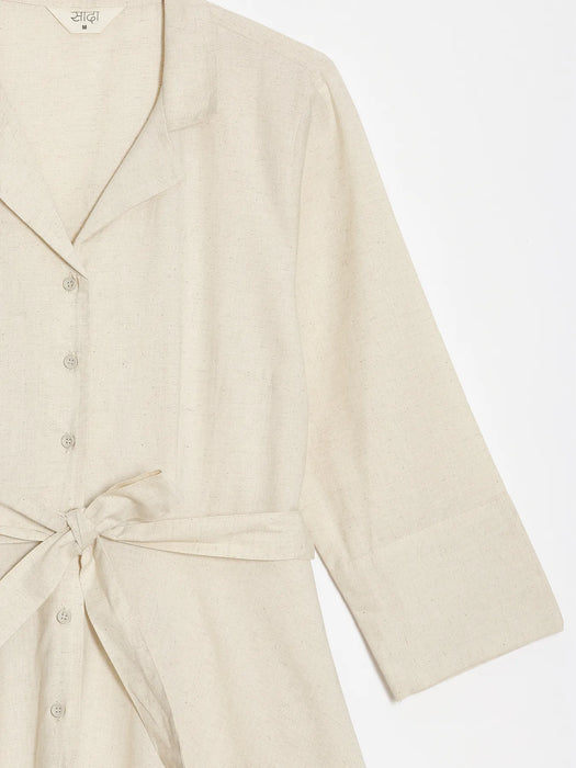 Women Ecru Airy Linen Flared Dress