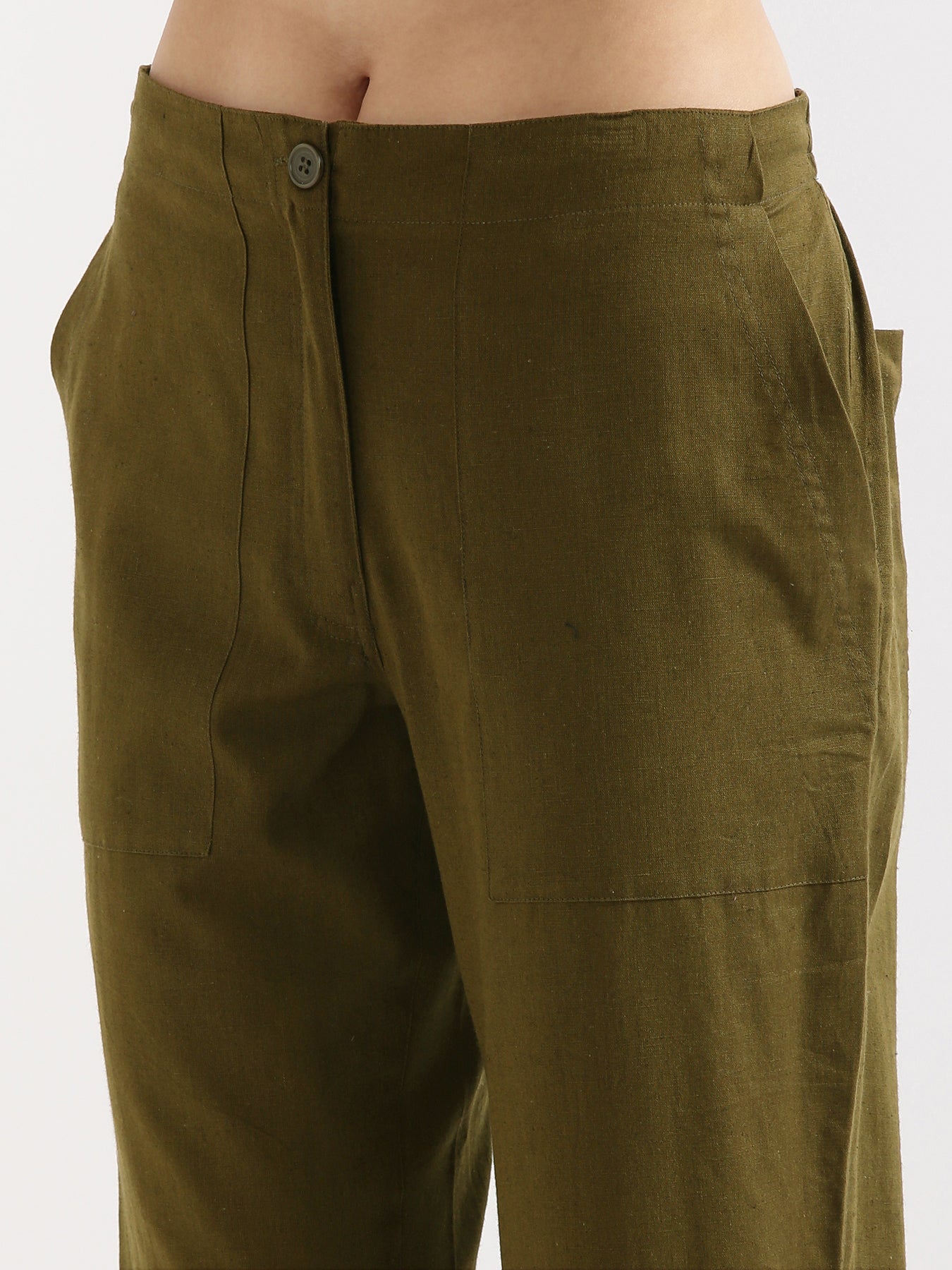 Olive Green Airy Linen Pants