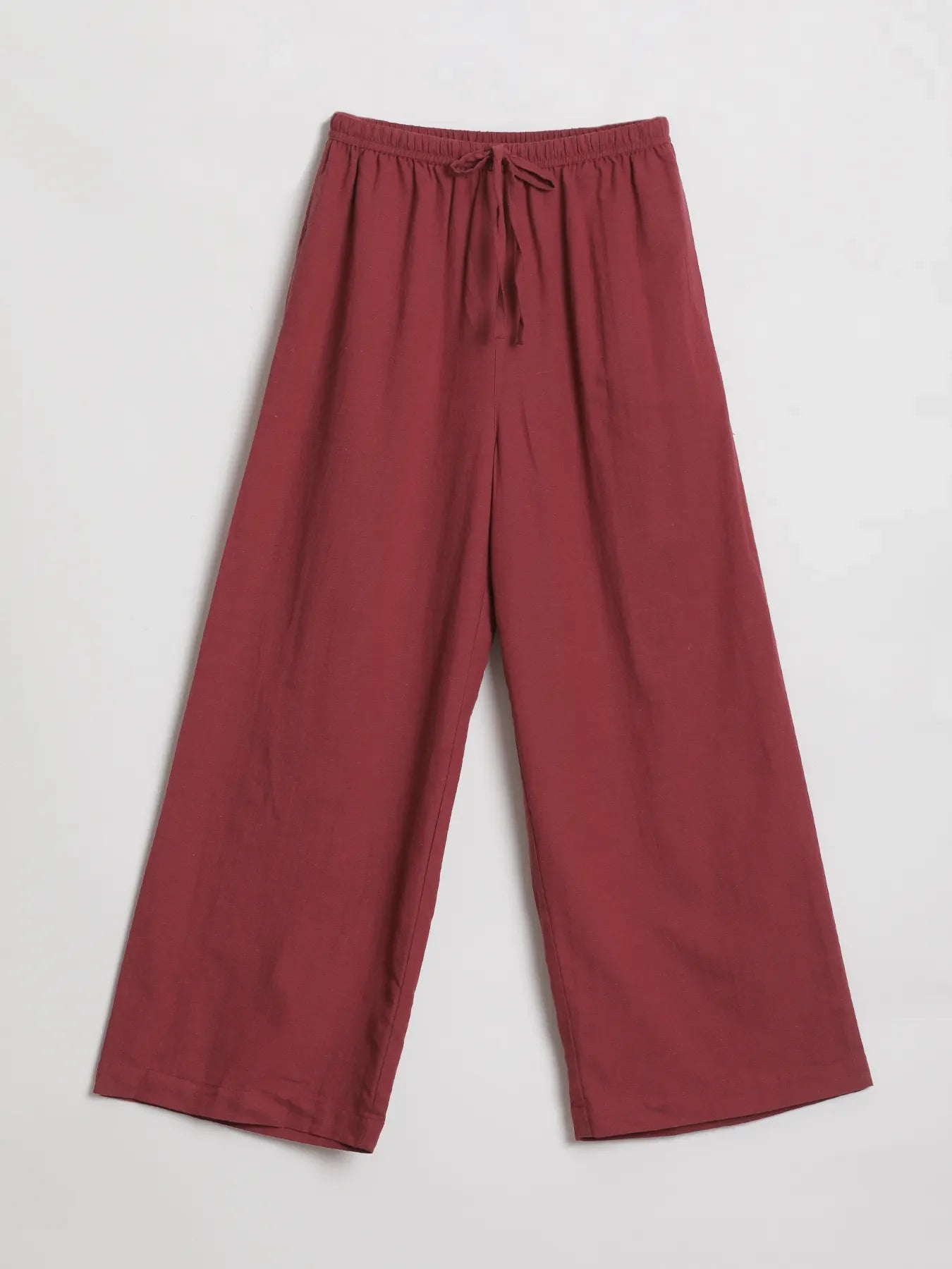 Women Maroon Flowy Linen Pant Set