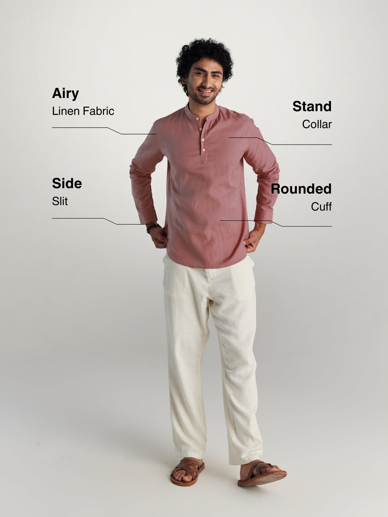 Rose Taupe Airy Linen Short Kurta