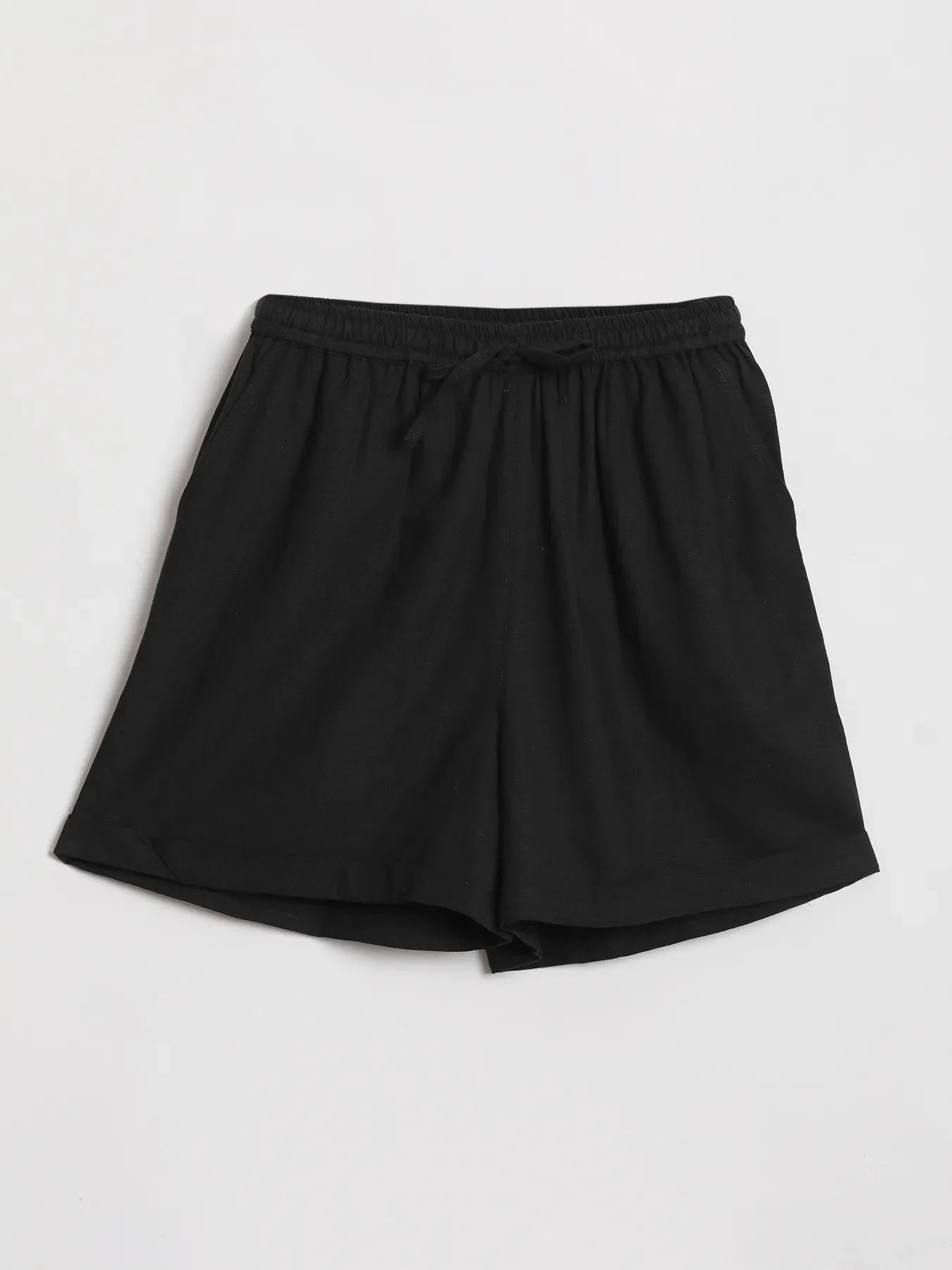 Women Black Flowy Linen Short Set
