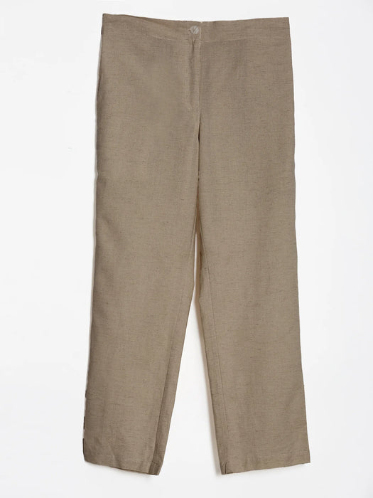 Women Khakhi Airy Linen Straight Pants