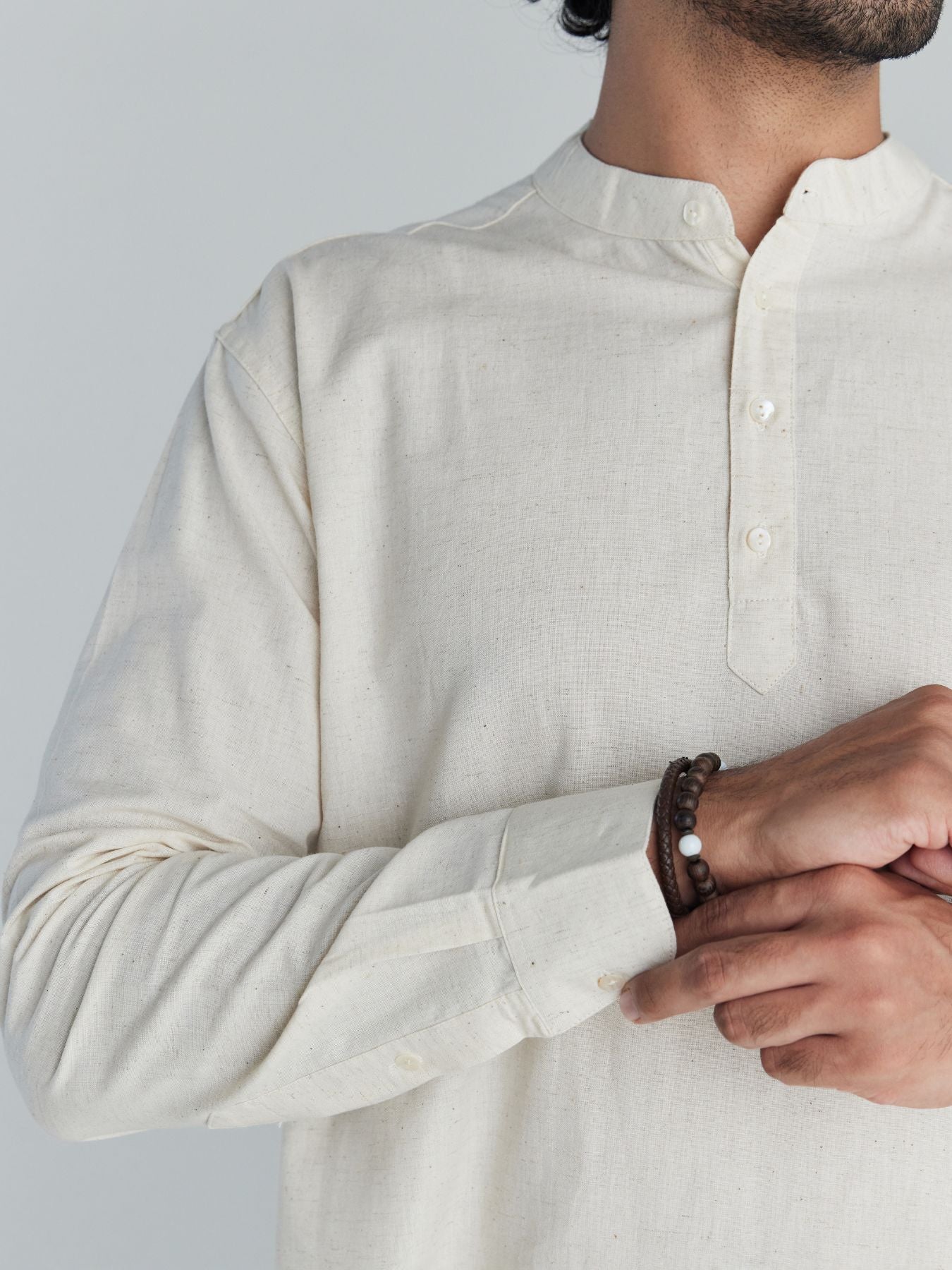 Men Ecru Airy Linen Short Kurta
