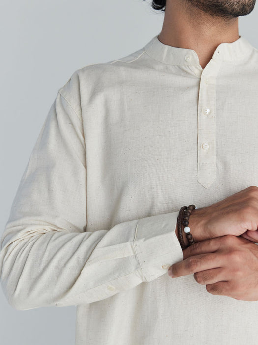 Men Ecru Airy Linen Short Kurta