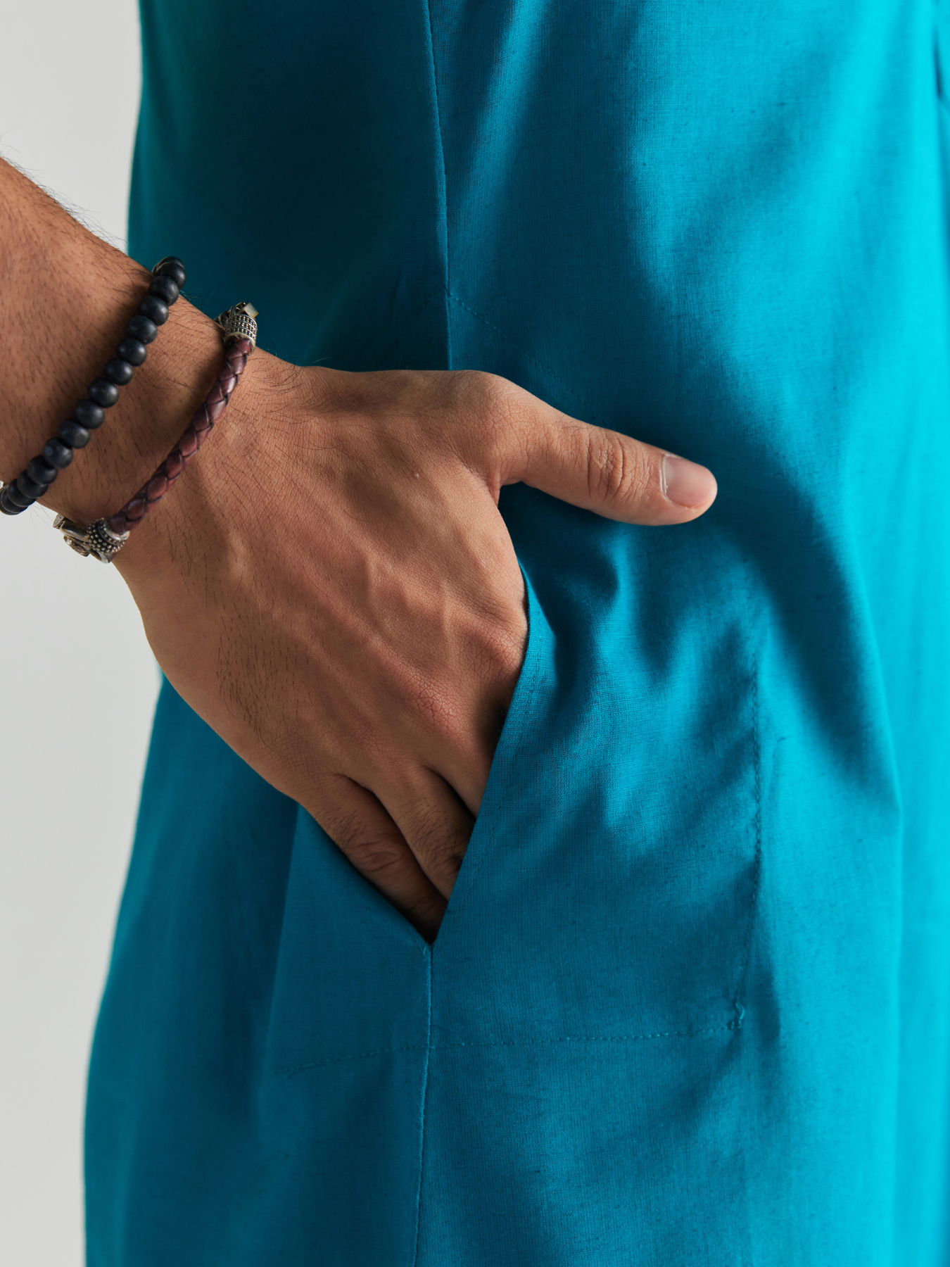 Teal Airy Linen Long Kurta