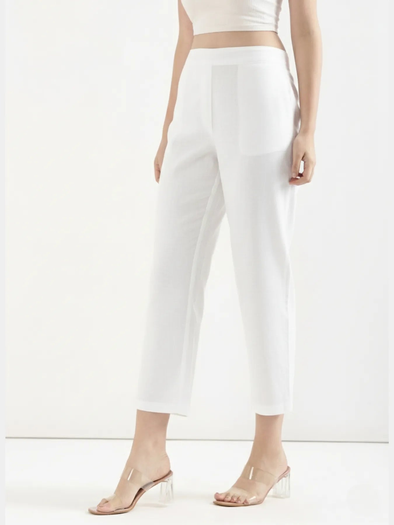 Women White Airy Linen Straight Pant