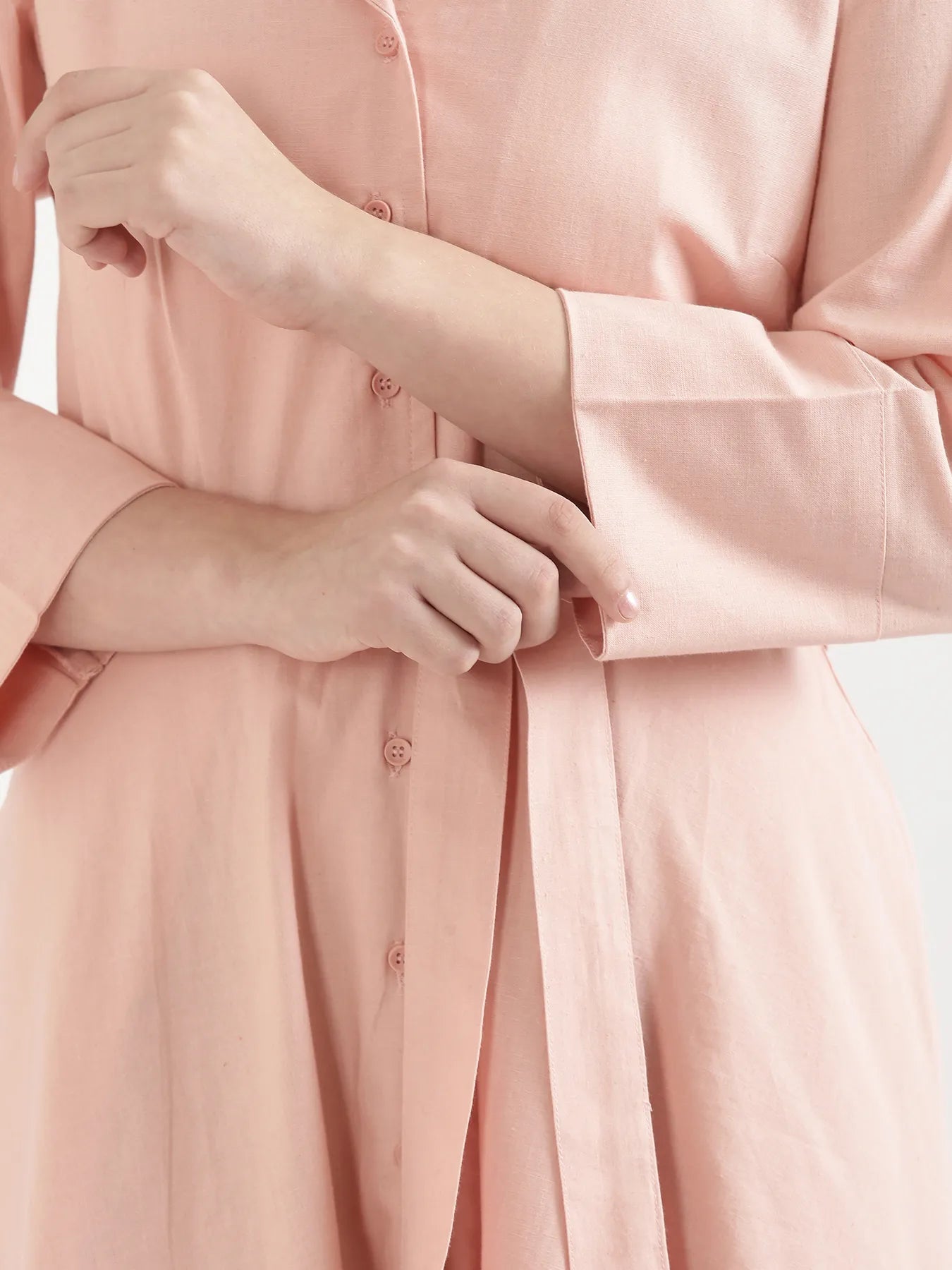 Women Salmon Pink Airy Linen Flared Dress