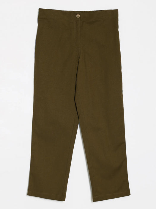 Women Olive Green Airy Linen Straight Pants
