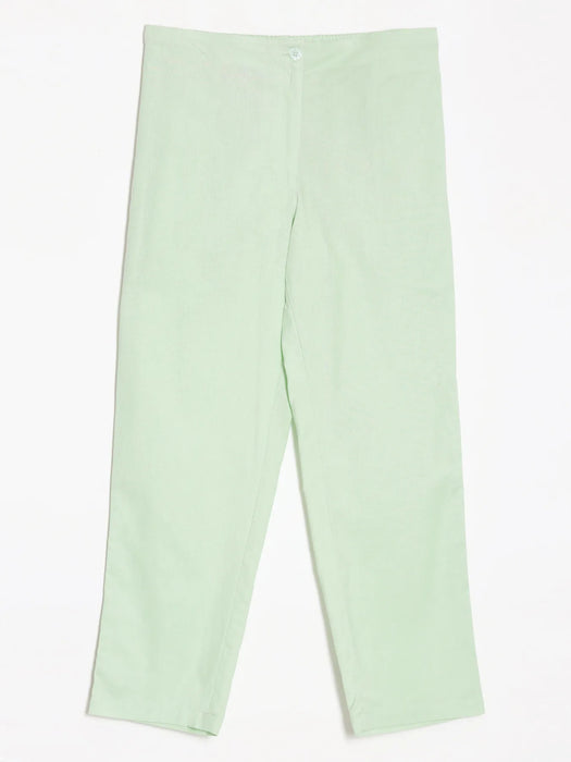 Women Mint Green Airy Linen Straight Pants