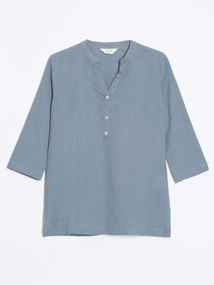 Women English Blue Airy Linen Short Kurta