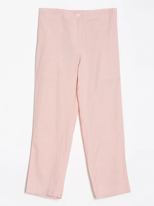 Women Salmon Pink Airy Linen Straight Pants