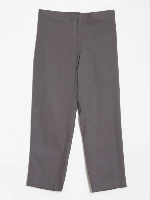 Women Slate Grey Airy Linen Straight Pants