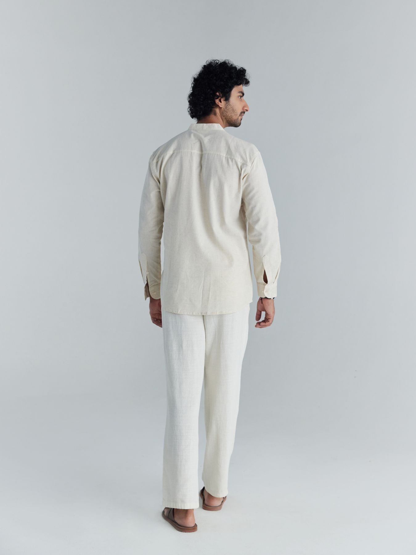 Men Ecru Airy Linen Short Kurta