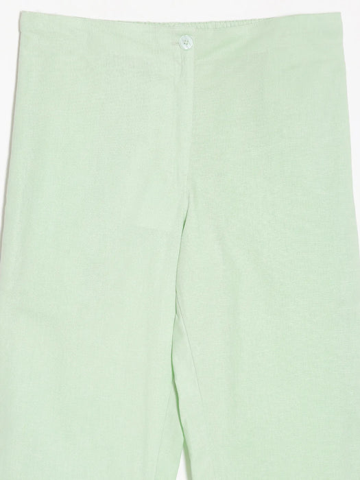 Women Mint Green Airy Linen Straight Pants