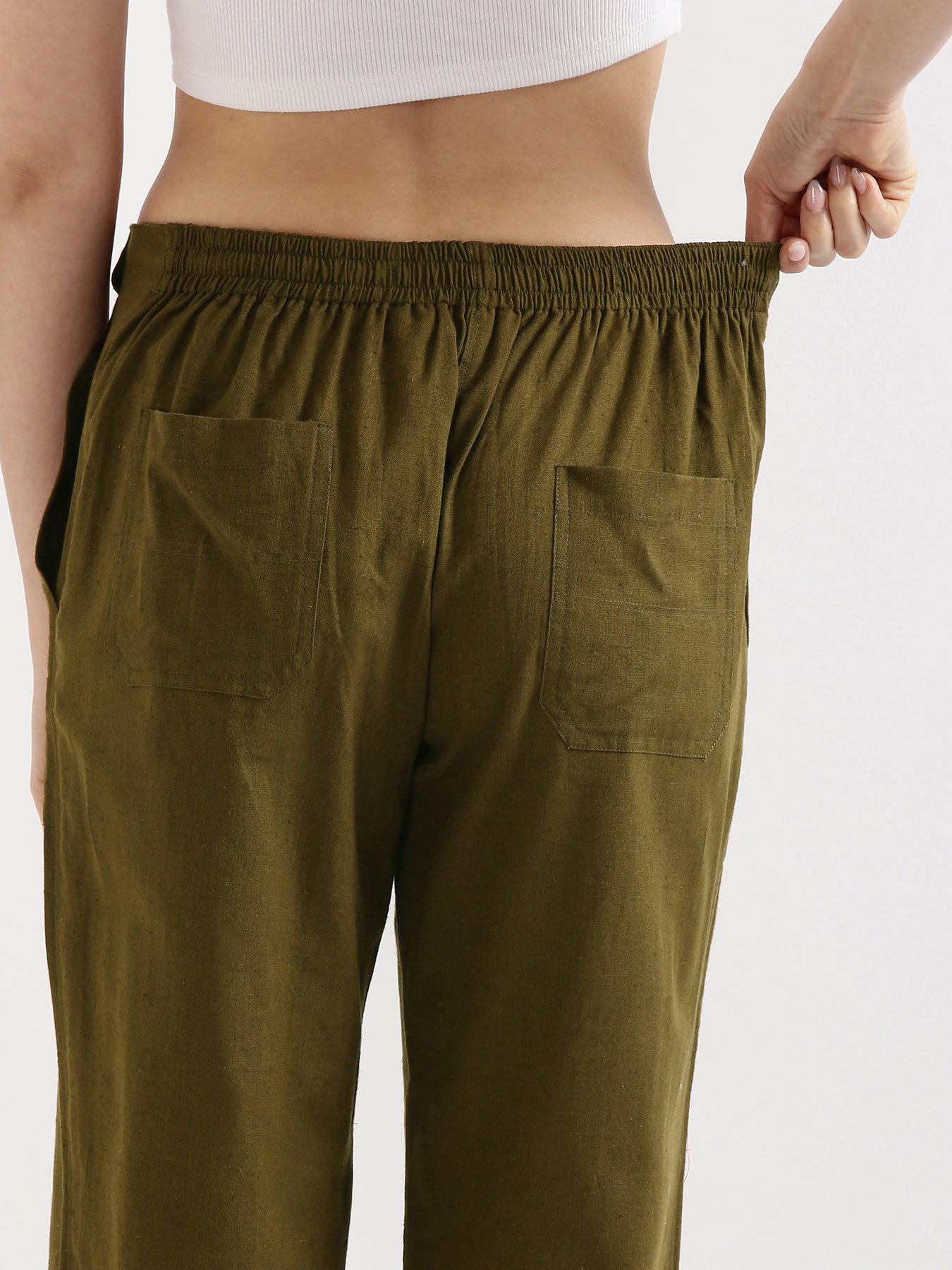 Olive Green Airy Linen Pants