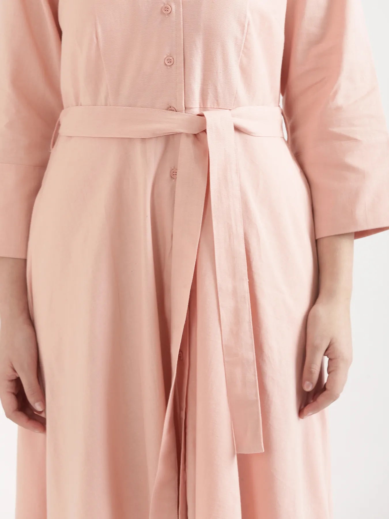 Women Salmon Pink Airy Linen Flared Dress