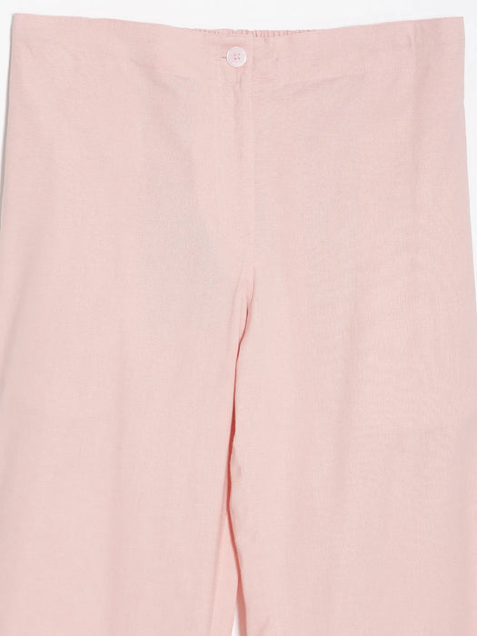 Women Salmon Pink Airy Linen Straight Pants
