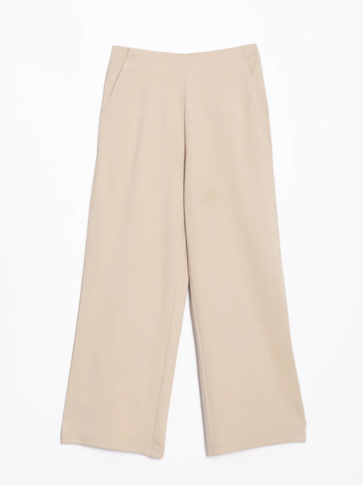Women Beige Wide Leg Pants