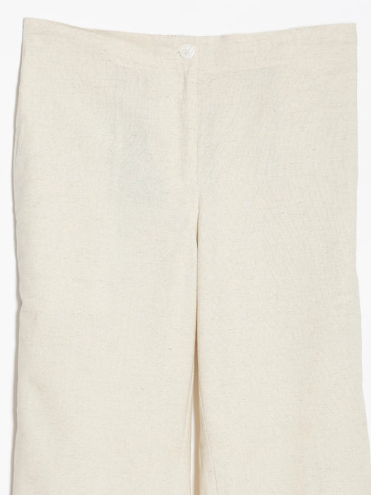 Women Ecru Airy Linen Straight Pants