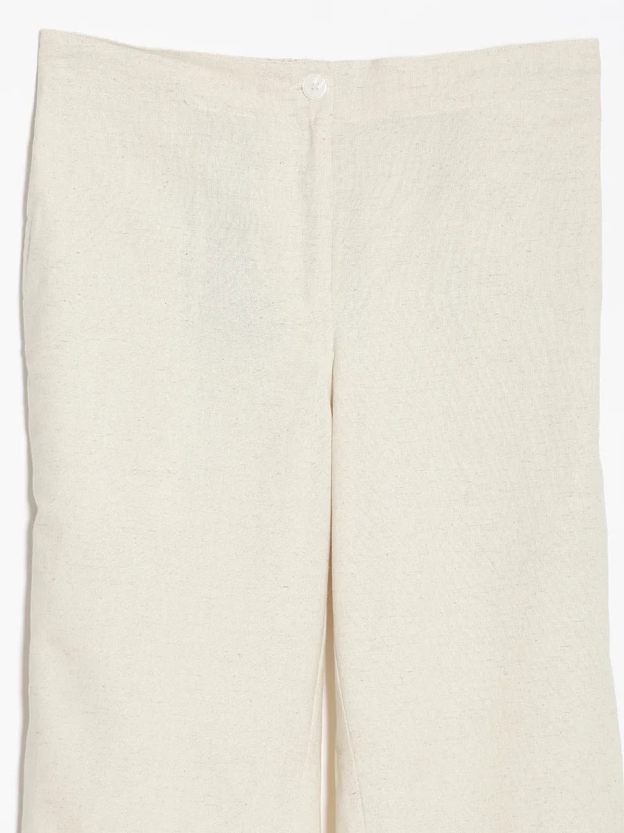 Women Ecru Airy Linen Straight Pants