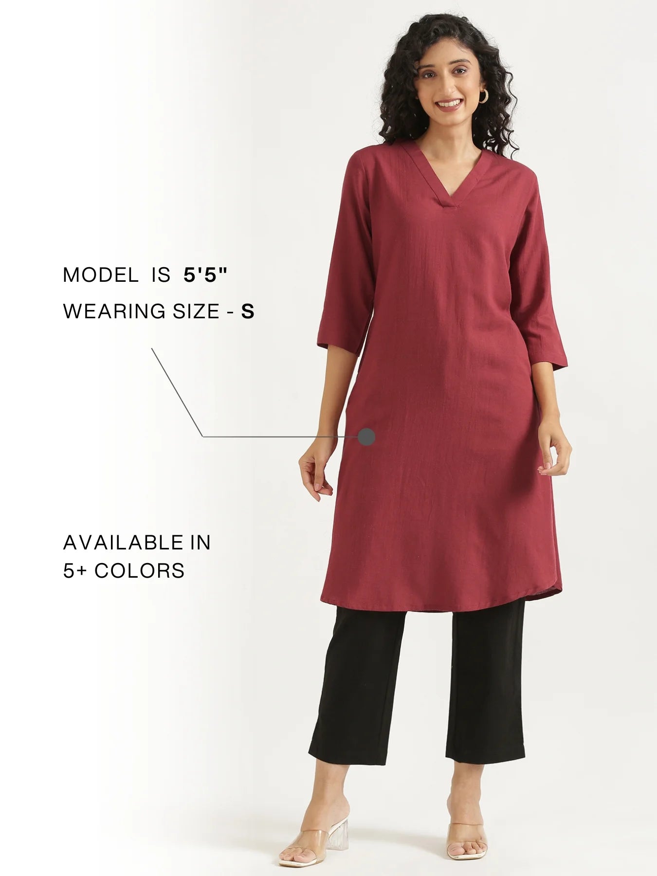 Women Maroon Flowy Linen A-Line Long Kurta