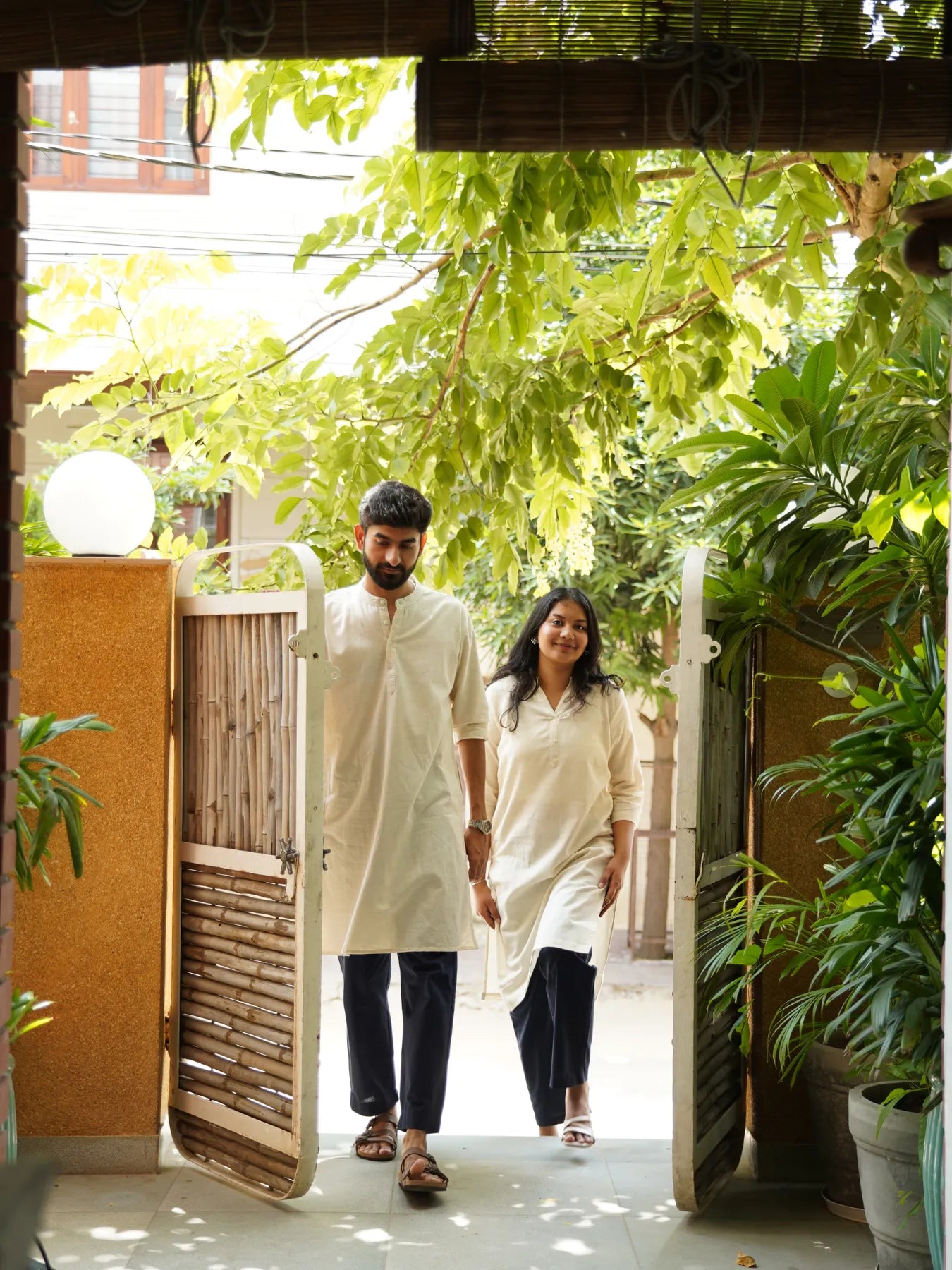 Couple Ecru Long Kurta Combo