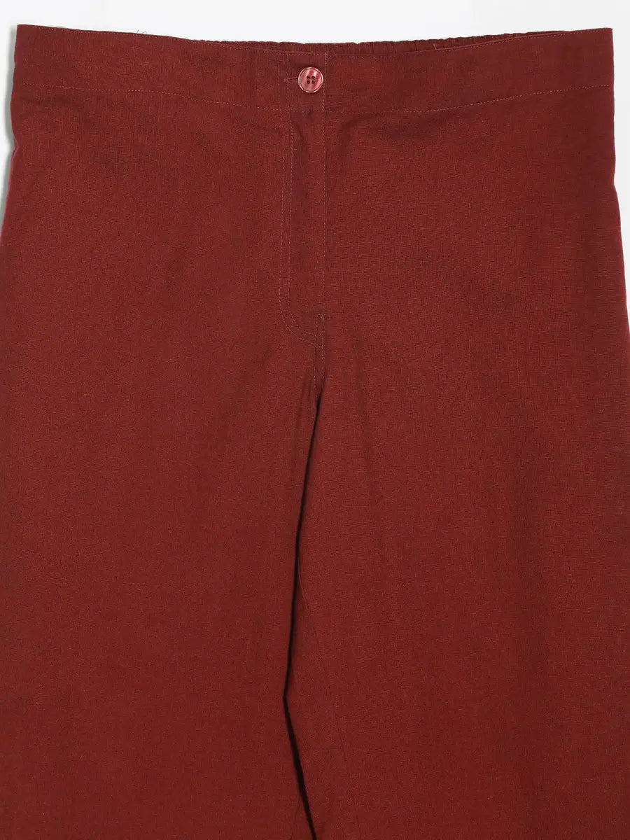 Women Maroon Airy Linen Straight Pants
