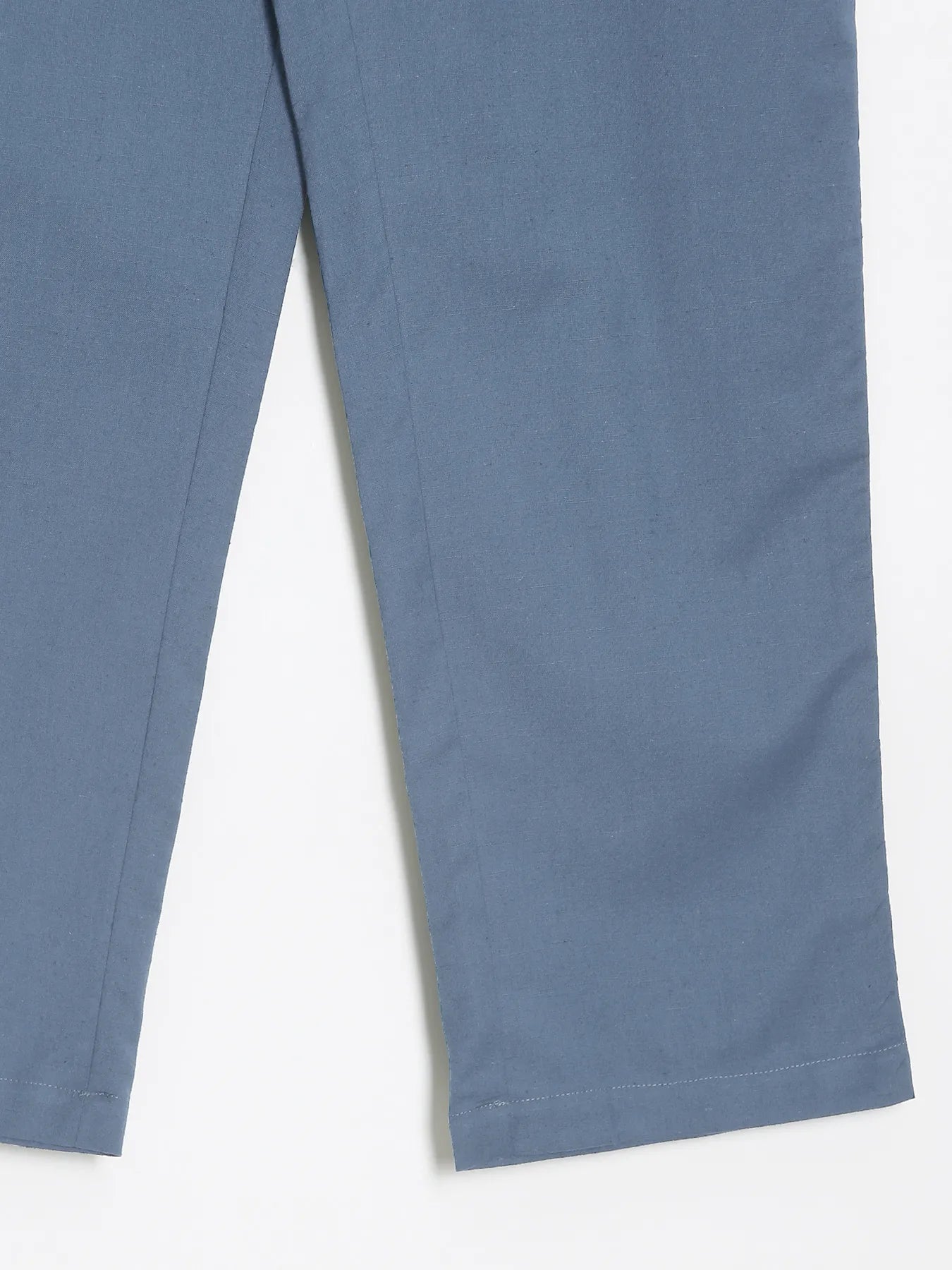 Women English Blue Airy Linen Straight Pants