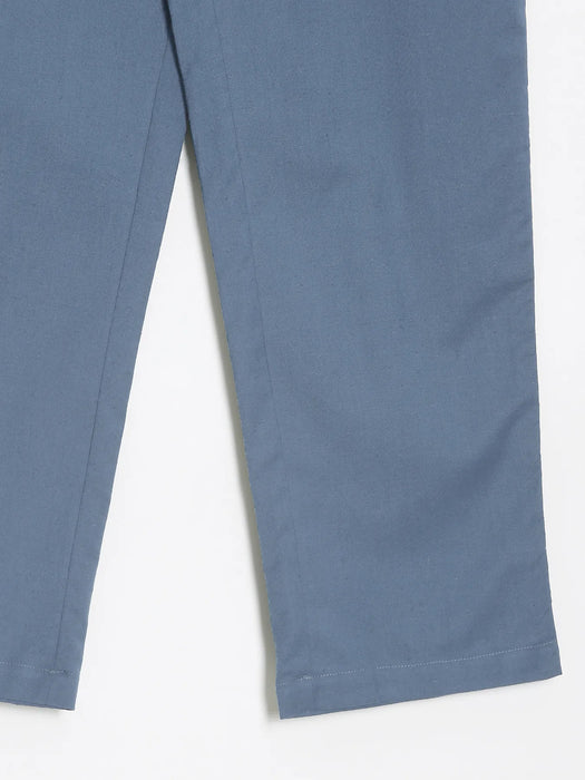 Women English Blue Airy Linen Straight Pants