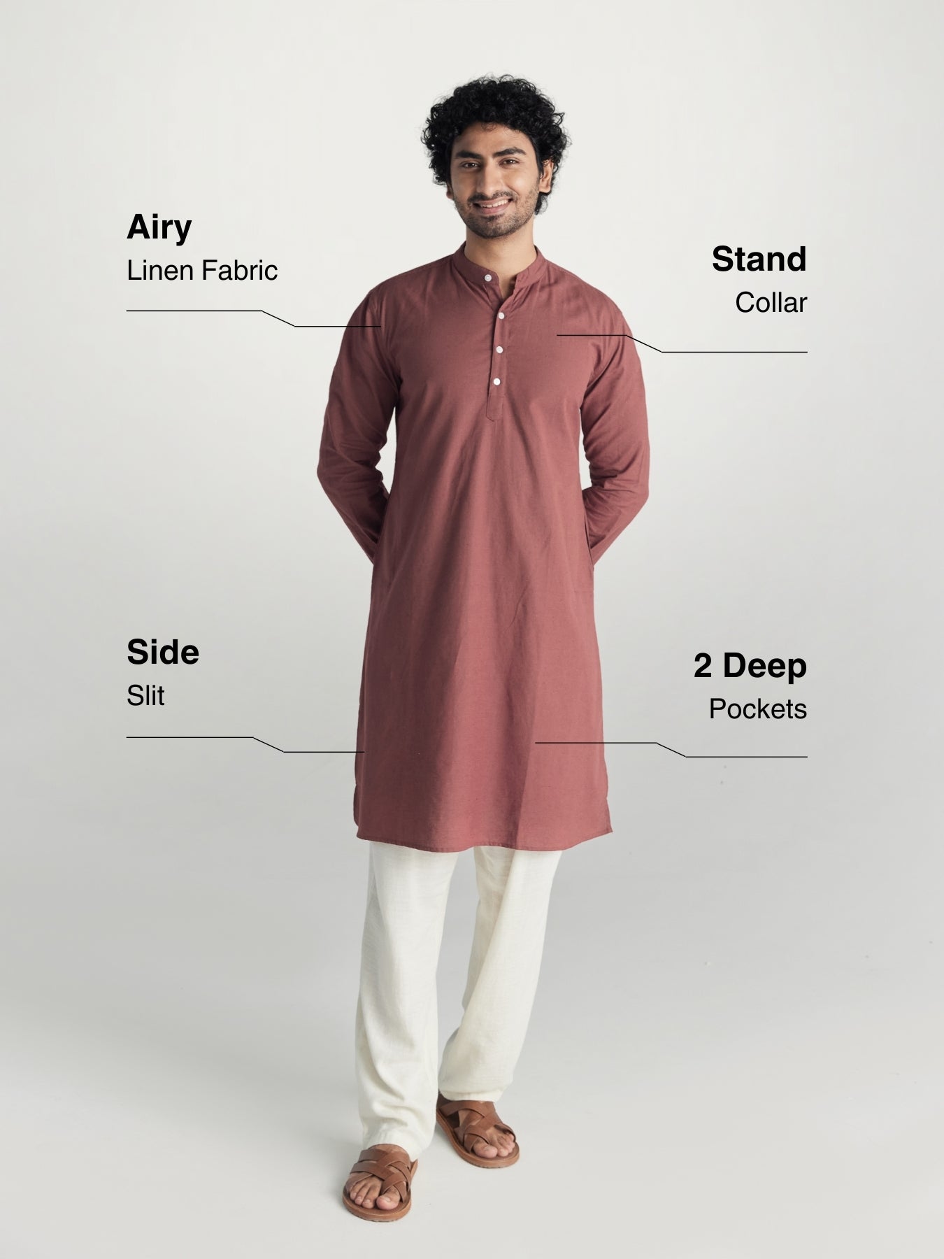 Rose Taupe Airy Linen Long Kurta