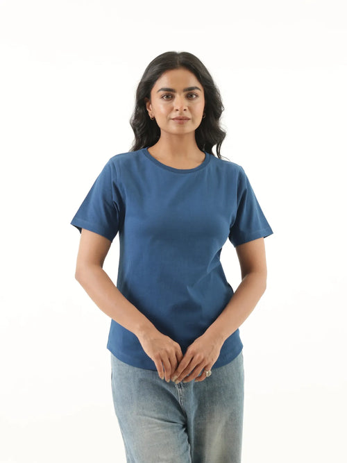 Women Midnight Blue Round Neck T-shirt