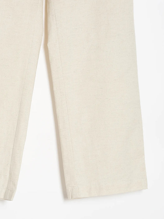 Women Ecru Airy Linen Straight Pants