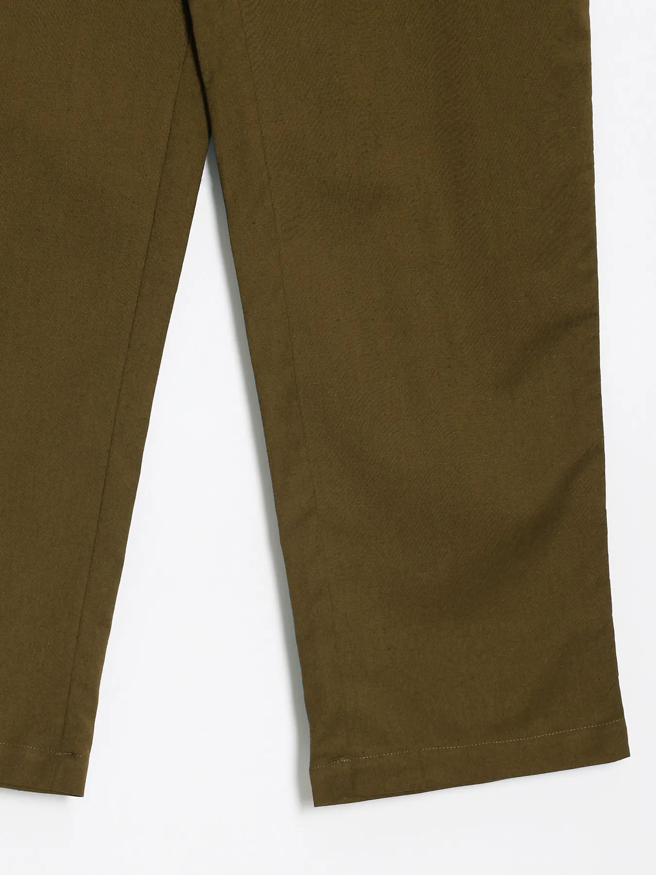 Women Olive Green Airy Linen Straight Pant