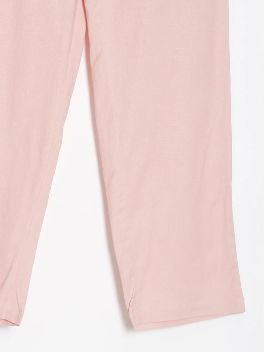 Women Salmon Pink Airy Linen Straight Pants
