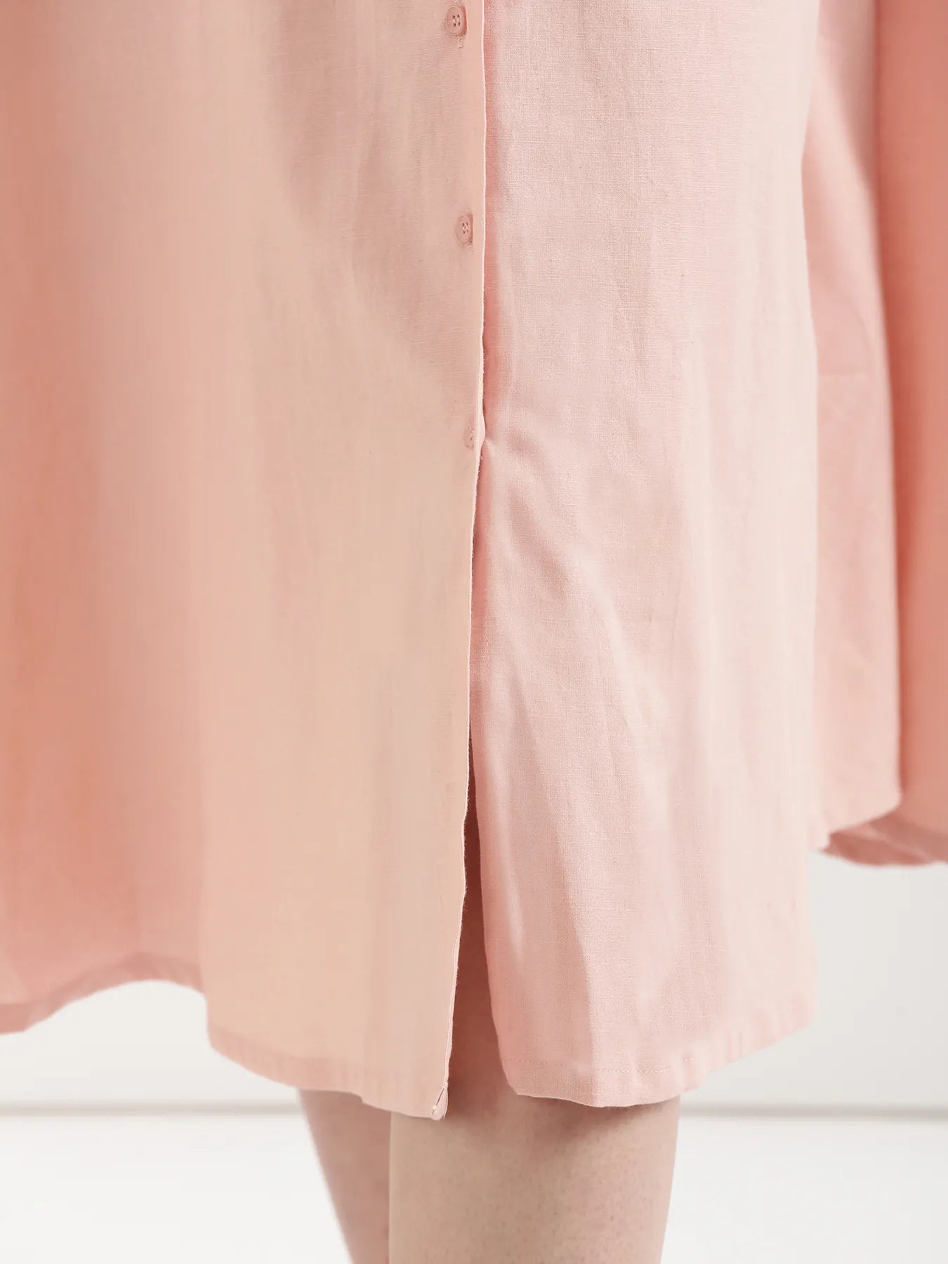 Women Salmon Pink Airy Linen Flared Dress