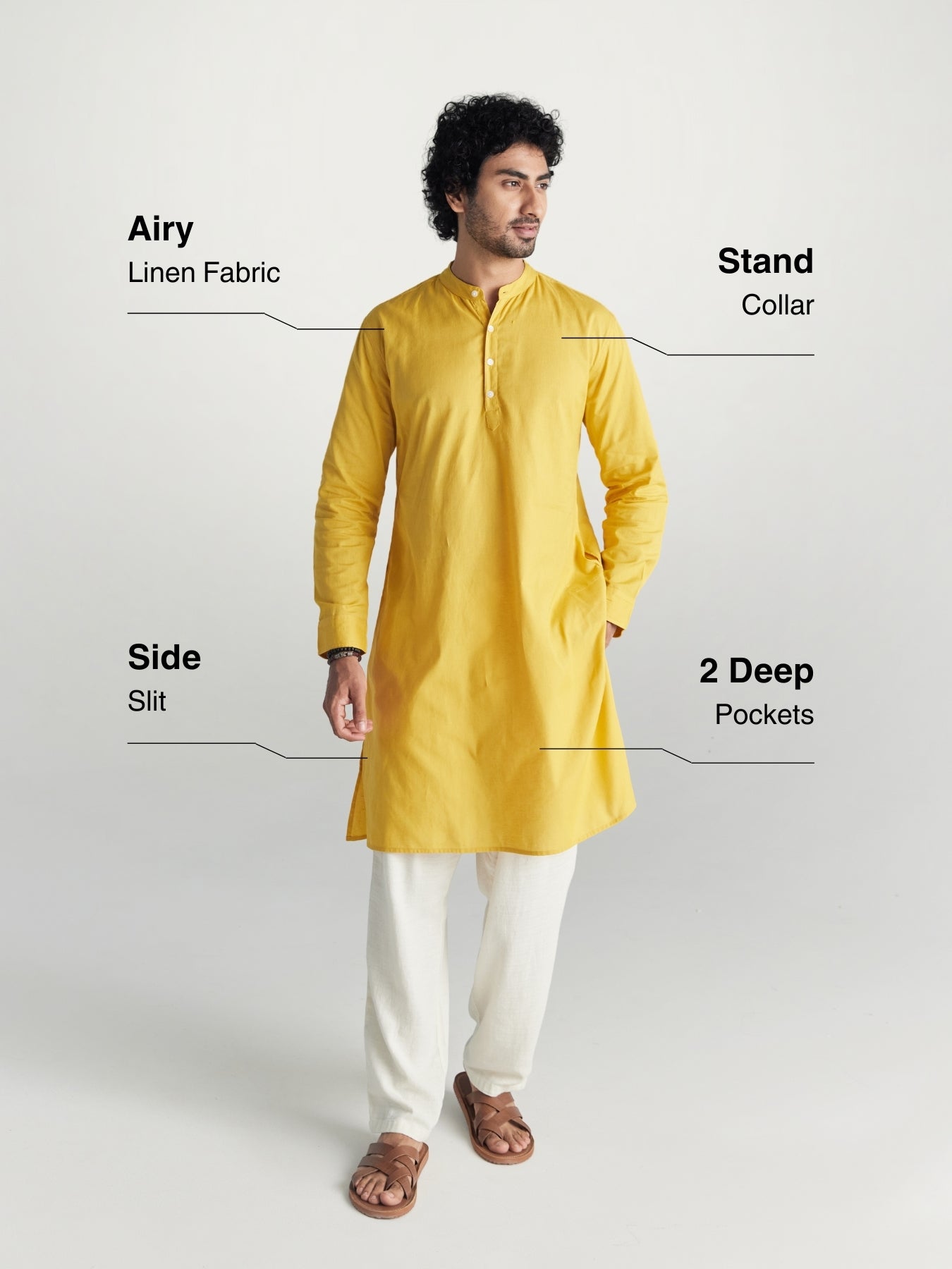 Yellow Airy Linen Long Kurta