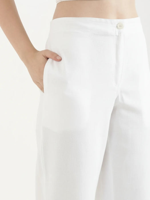 Women Mauve Pink Better Cotton Sleeveless Shirt & White Airy Linen Straight Pant