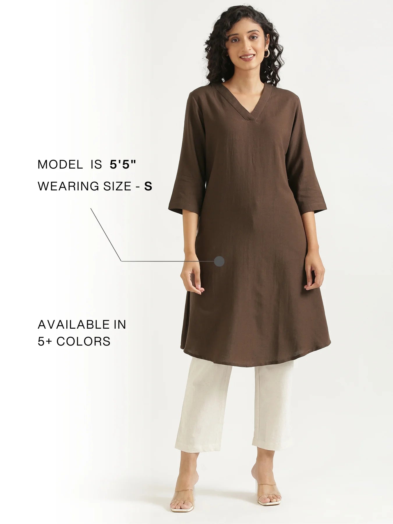 Women Dark Brown Flowy Linen A-Line Long Kurta