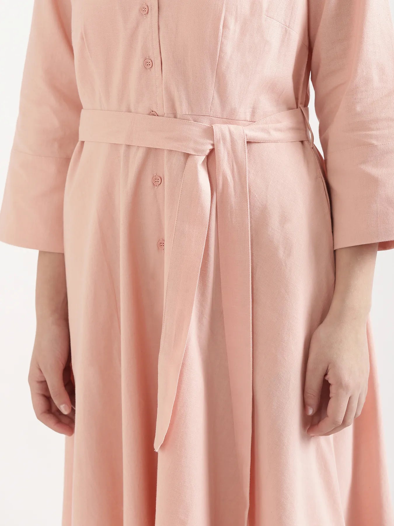Women Salmon Pink Airy Linen Flared Dress